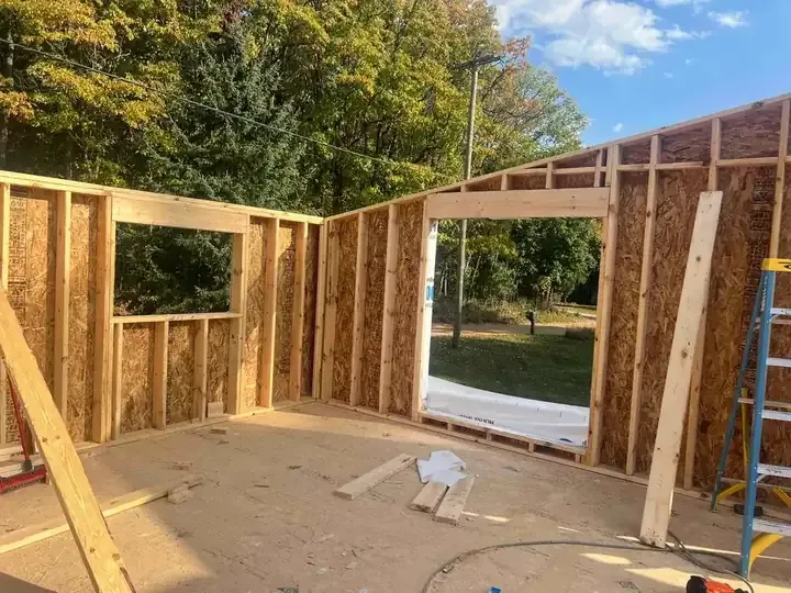 Interior residential framing at a construction site